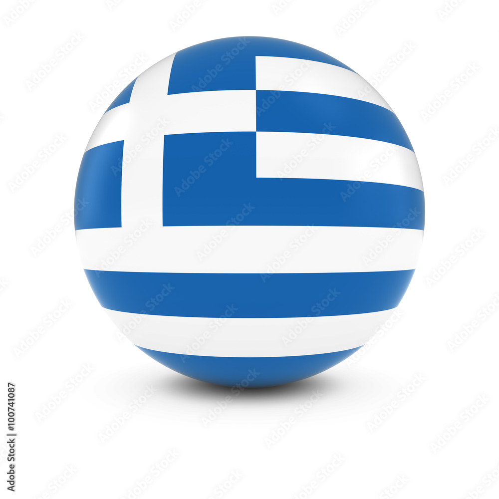 Greek Flag Ball - Flag of Greece on Isolated Sphere - obrazy, fototapety, plakaty 