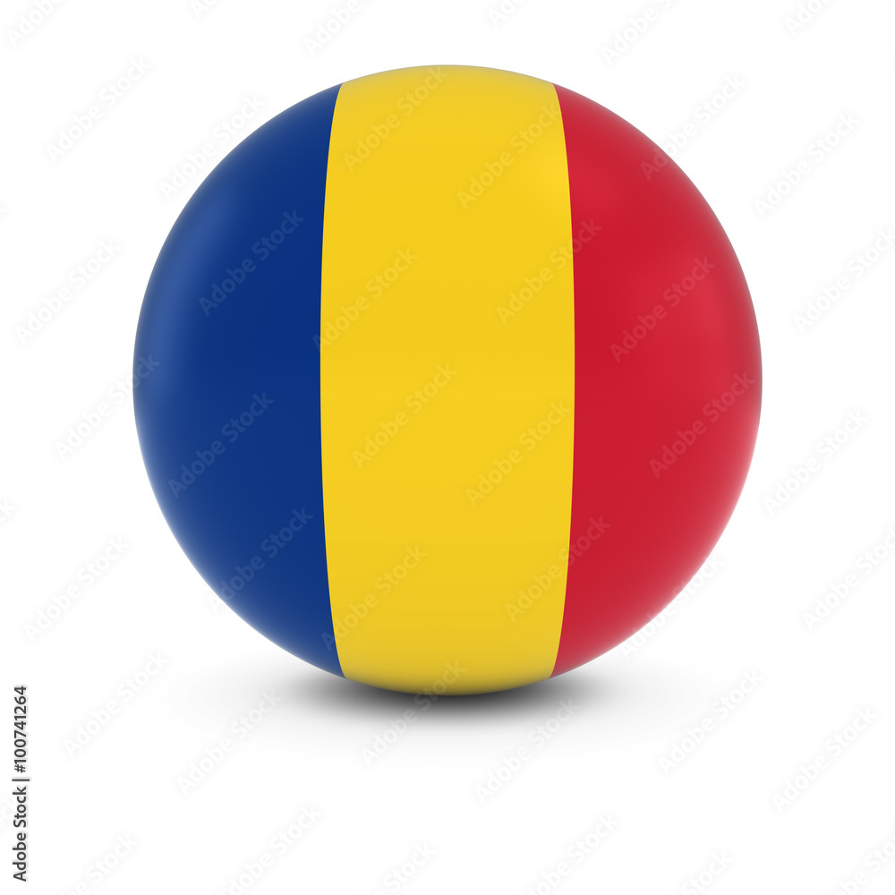 Fototapeta premium Romanian Flag Ball - Flag of Romania on Isolated Sphere