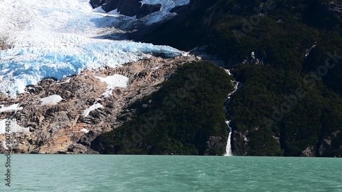 Footage of a boat traveling to a beautiful glacier at Chilean Patagonia photo