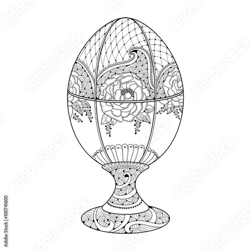 Faberge egg with floral motifs in contour style isolated on white background. Series jewelry. Symbol of luxury and wealth emblem. 