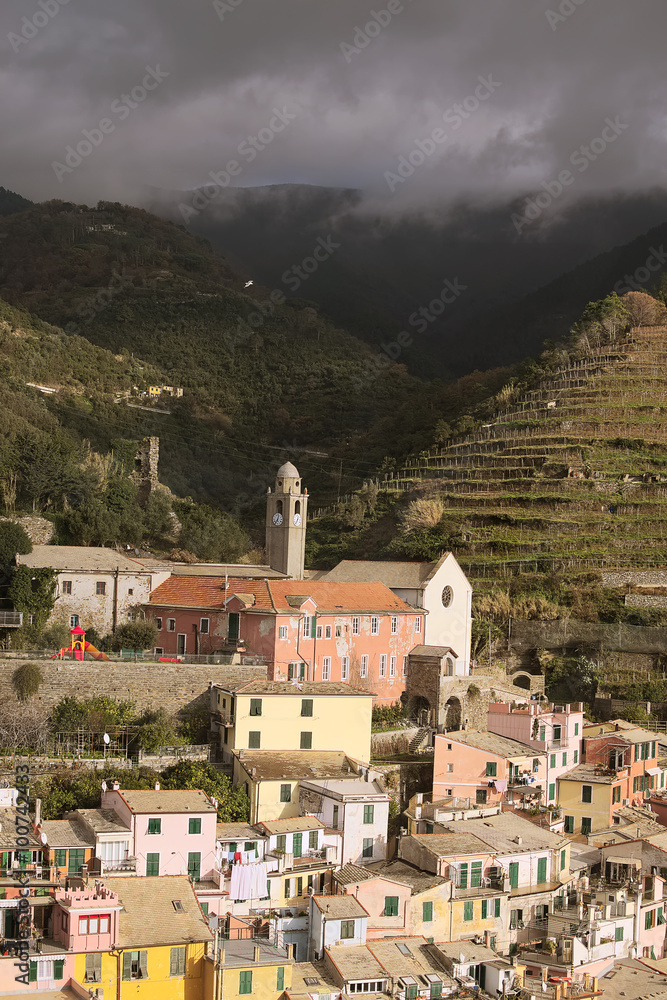 A small town between the mountains. Vernazza. The Cinque Terre.