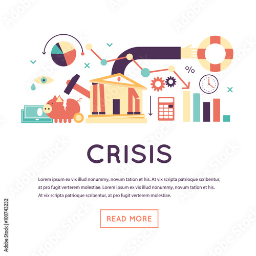 Crisis economic, falling graph of a stock market, financial crisis, bankruptcy. Flat design vector illustration isolated on white background.