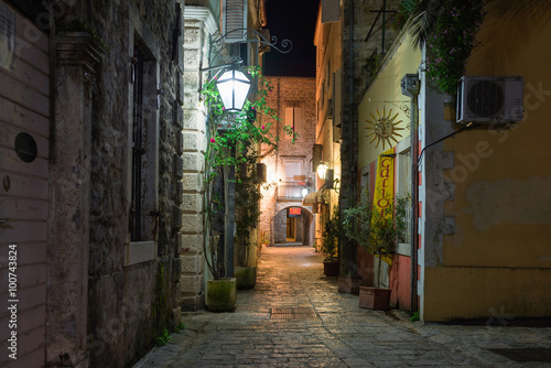 The Night view of old town Budva.