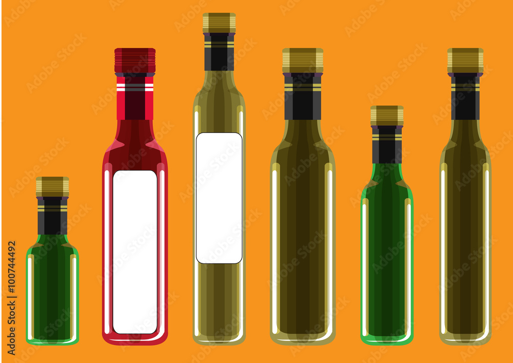 Vector Set of Olive or Sunflower Oil Glass Bottles Vector Set of Olive or Sunflower Oil Glass Bottles