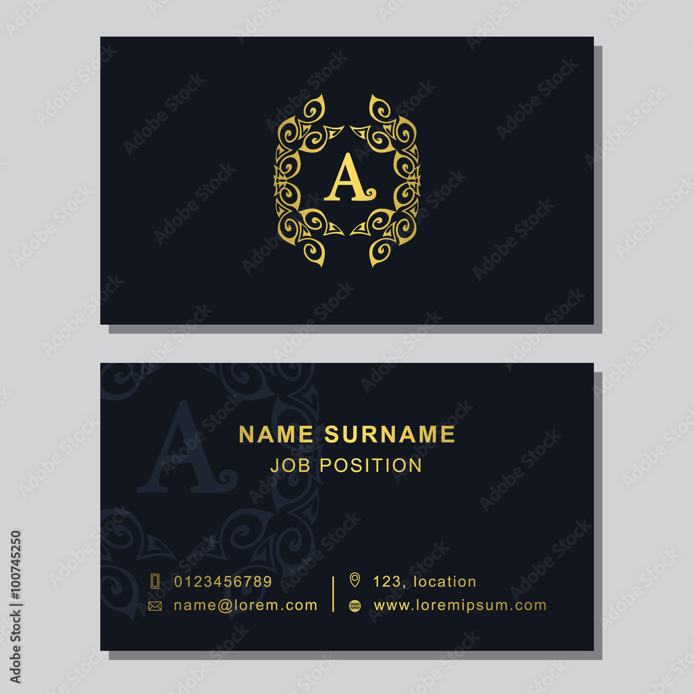 Business card template with abstract monogram design elements. Creative modern graceful background. Vector illustration Business card template with abstract monogram design elements. Creative modern graceful background. Vector illustration
