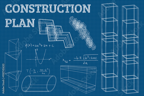 Abstract 3D render of wireframe structure. Vector construction graphic design.