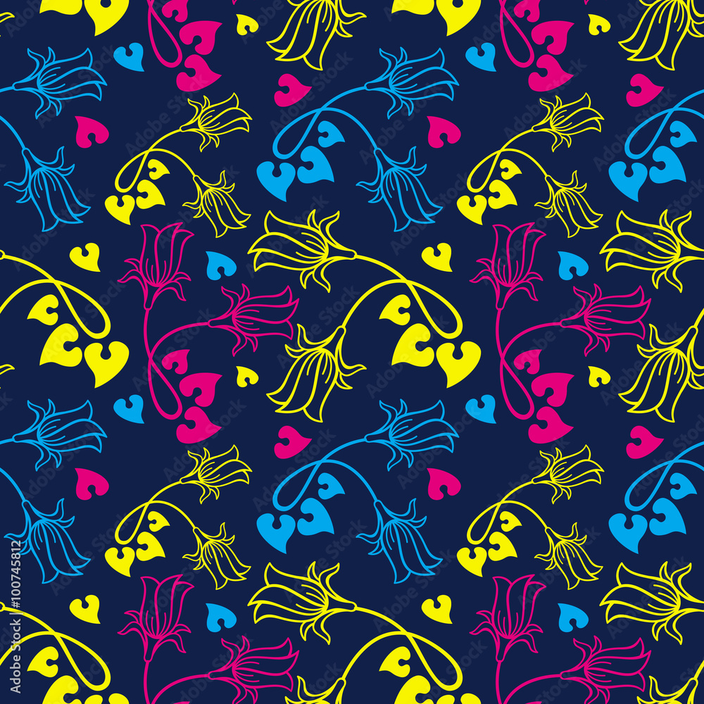Seamless pattern with bellflowers