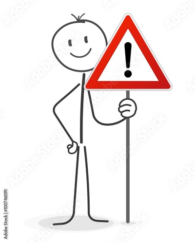 Strichmännchen mit Achtung Schild