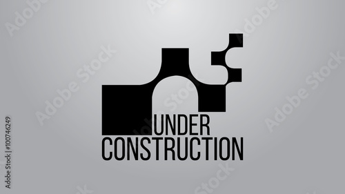 Under construction simple sign on grey background with abstract logo. Vector illustration.