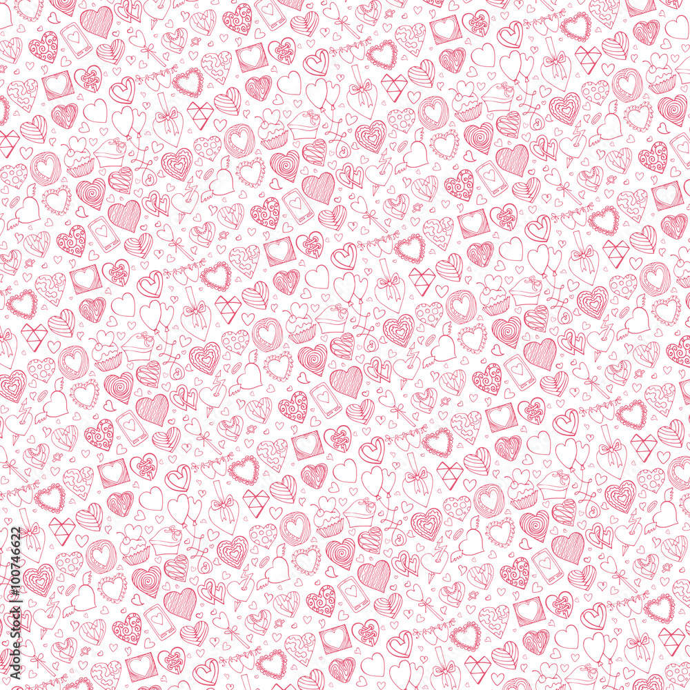 Hearts hand drawing doodles.Pattern background.Pink outline Hearts hand drawing doodles.Pattern background.Pink outline