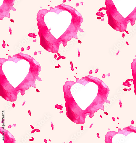Seamless vector background with watercolor hearts
