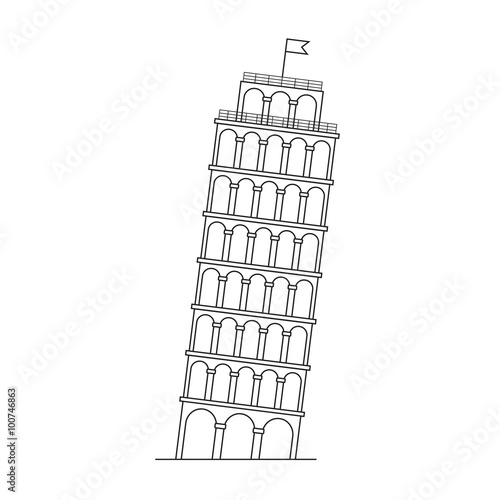 Leaning Tower of Pisa, Italy, vector line icon.