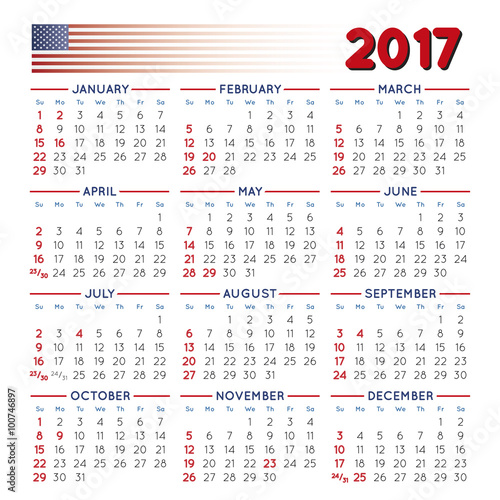 2017 Calendar with USA festive days
