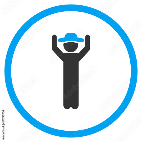 Boy Hands Up vector icon. Style is bicolor flat circled symbol, blue and gray colors, rounded angles, white background.