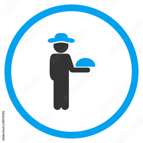 Boy Waiter vector icon. Style is bicolor flat circled symbol, blue and gray colors, rounded angles, white background.