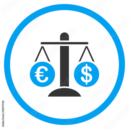 Currency Compare vector icon. Style is bicolor flat circled symbol, blue and gray colors, rounded angles, white background.