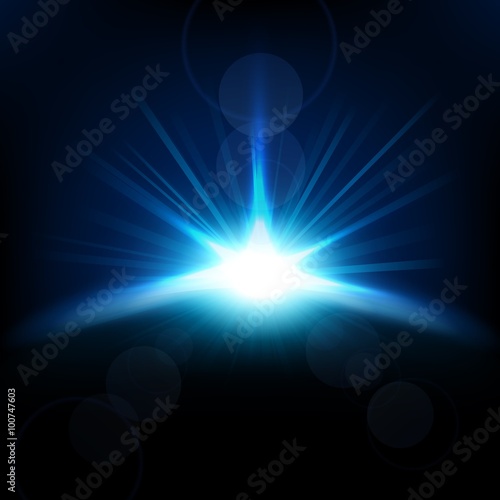 Blue Rays rising from horizon