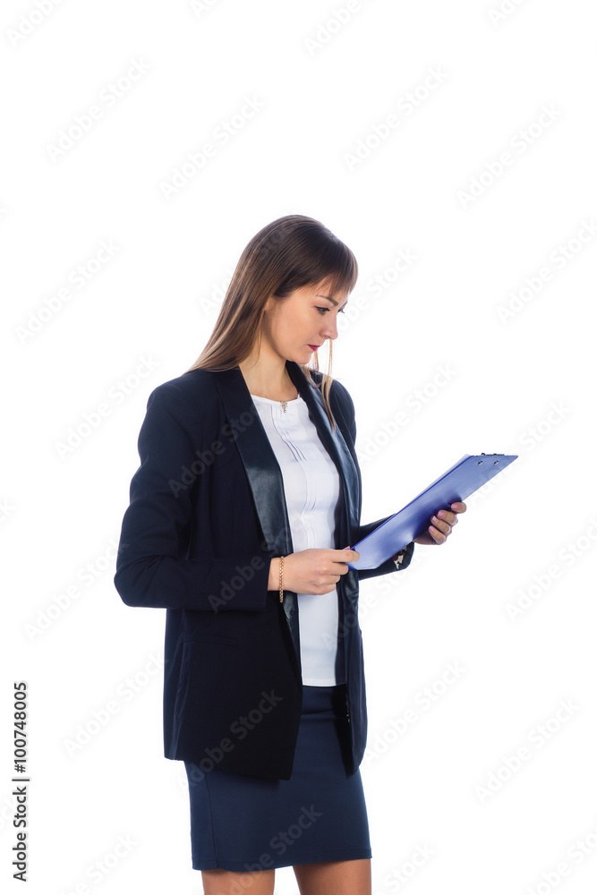serious business woman with a folder serious business woman with a folder