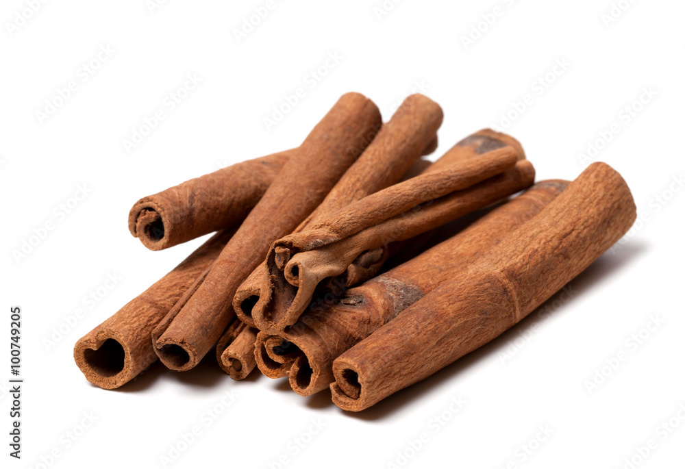 Cinnamon sticks on white background