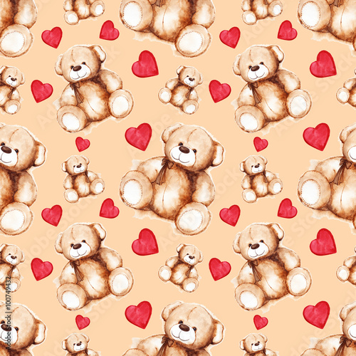 Cartoon lovely Teddy Bear toy Saint Valentine's day seamless pattern texture background