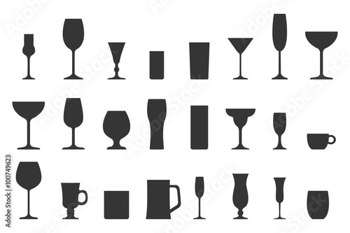 Vector illustration of silhouette glass collection.
