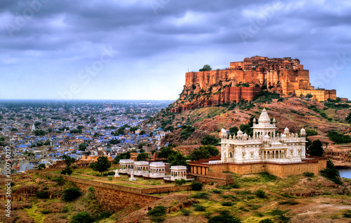 Mehrangharh Fort and Jaswant Thada mausoleum in Jodhpur, Rajasthan, India photo