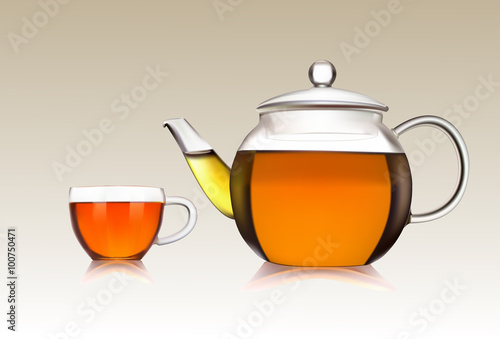 Cup and teapot of green tea