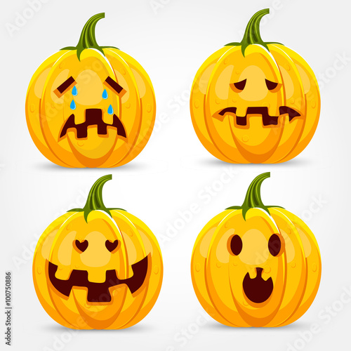 halloween pumpkin making four different funny face expressions