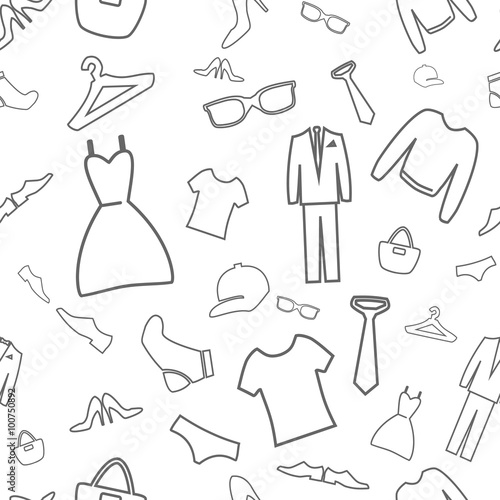Fashion clothes shopping icons vector background. Seamless patte