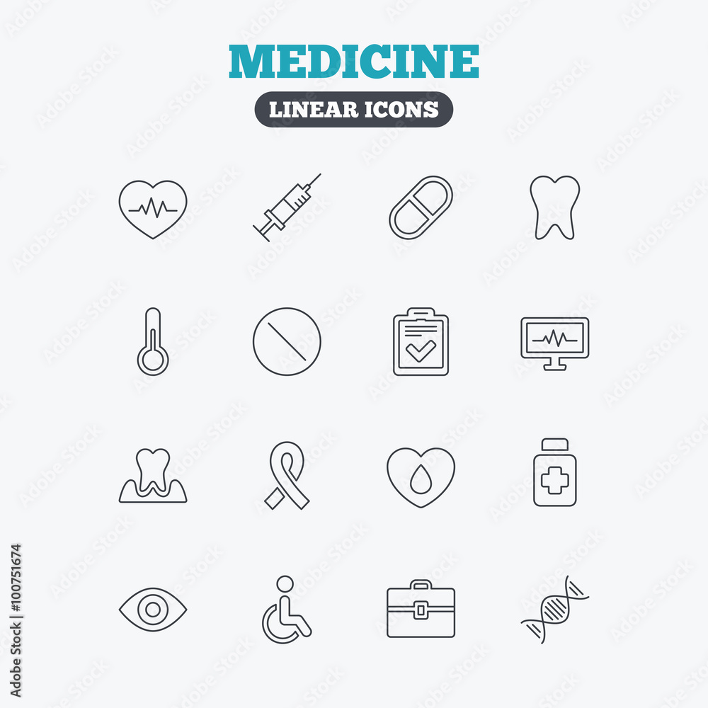 Medicine icons. Syringe, heartbeat and pills. Medicine icons. Syringe, heartbeat and pills.
