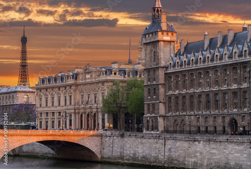 Embankment of the Seine river in historical center of Paris, France