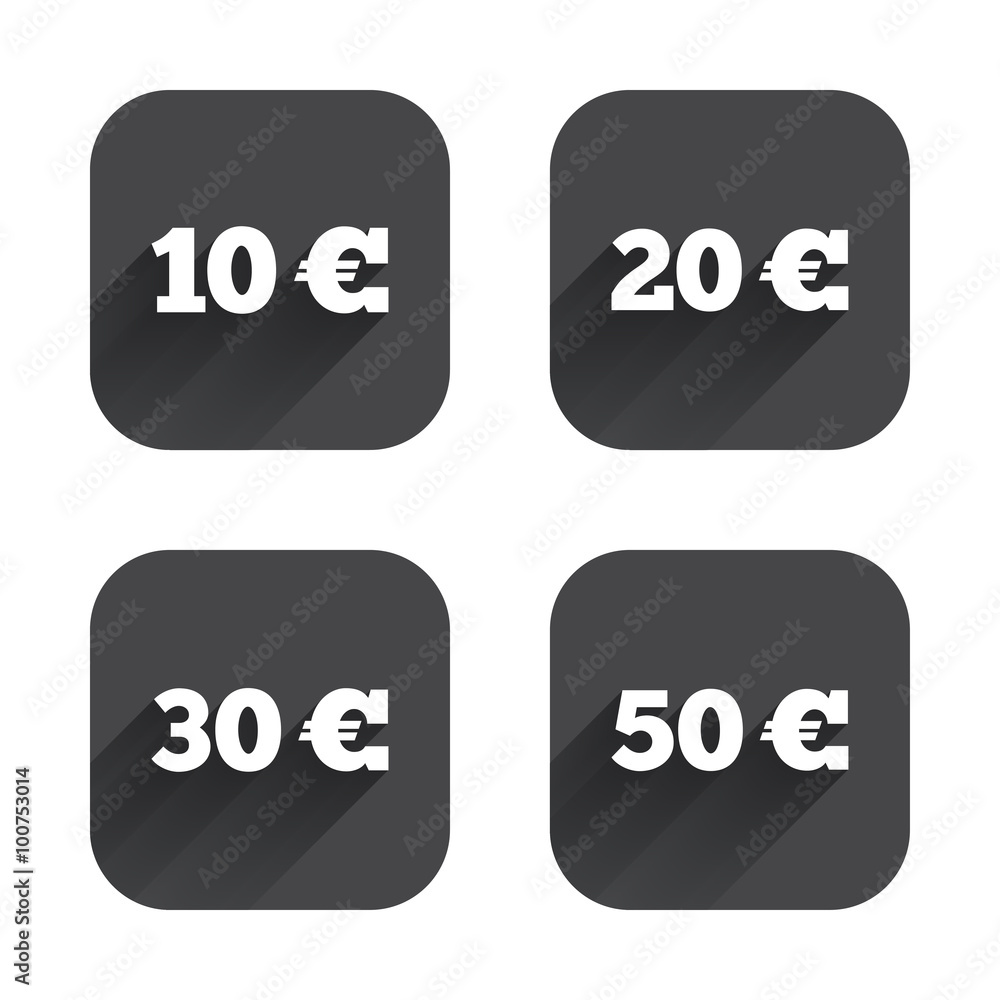 Money in Euro icons. Ten, twenty, fifty EUR. Money in Euro icons. Ten, twenty, fifty EUR.