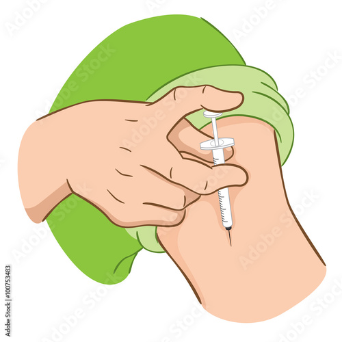 Person applying injection in arm 