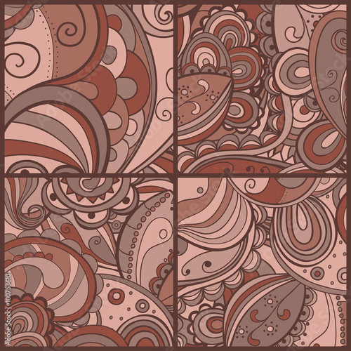 Set of floral abstract hand-drawn card.