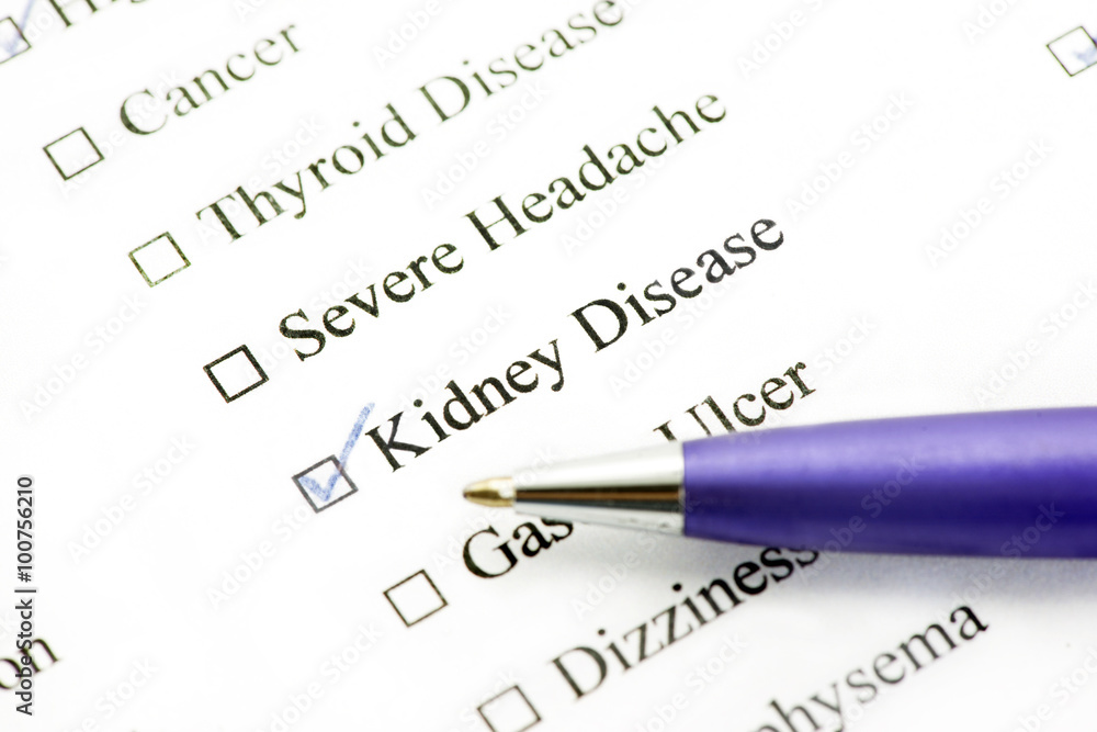 Kidney Disease check box on medical history form. Kidney Disease check box on medical history form.