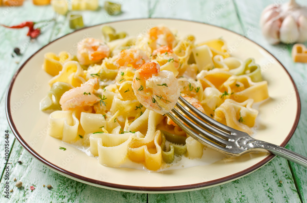 Pasta in cream sauce with shrimp Pasta in cream sauce with shrimp