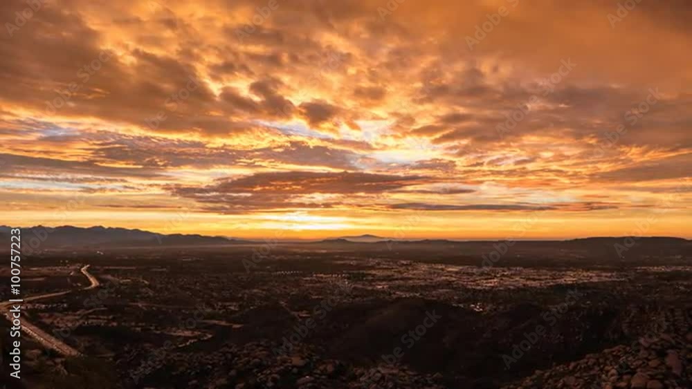 Los Angeles sunburst dawn time lapse with zoom. Shot from Rocky Peak in the west San Fernando Valley. Los Angeles sunburst dawn time lapse with zoom. Shot from Rocky Peak in the west San Fernando Valley.