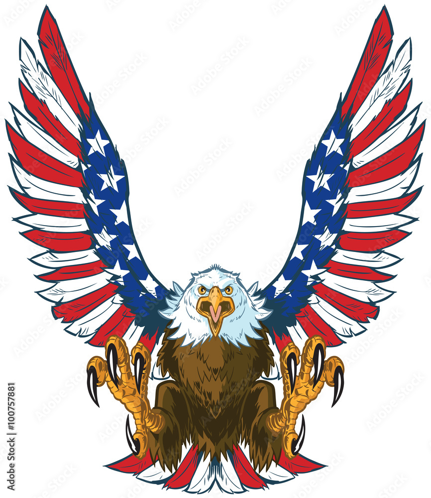 Screaming Eagle with American Flag Wings Vector Clip Art
