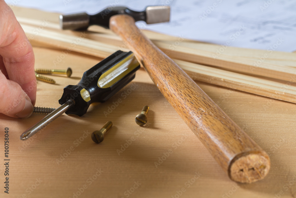 Obraz premium hammer, screwdriver and screws