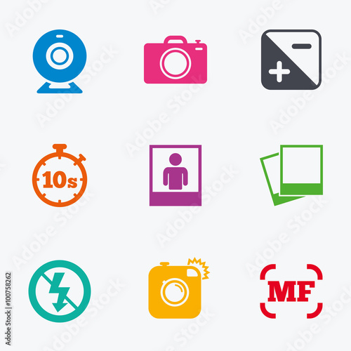 Photo, video icons. Camera, photos and frame.