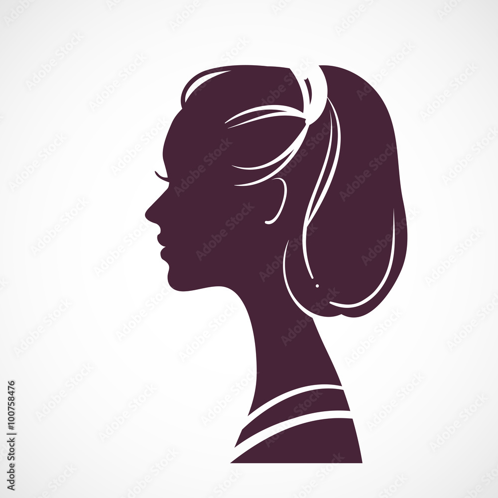 Women silhouette head with stylized haircut Women silhouette head with stylized haircut