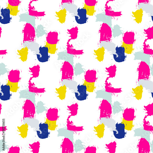 Acrylic paint brush strokes vector seamless pattern. Artistic colorful stains and swabs in abstract manner.