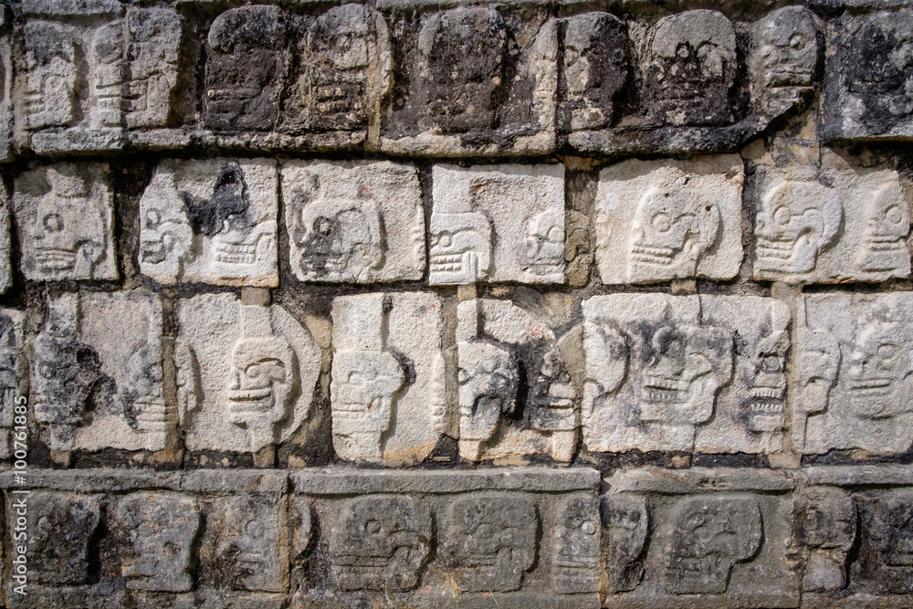 Detail of stone carvings in famous archeological site Chichen It Detail of stone carvings in famous archeological site Chichen It