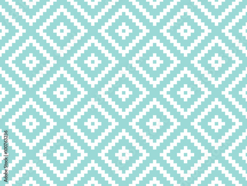 Seamless modern stylish texture and pattern. White repeating geometric tiles with dotted rhombus on a turquorise background. Vector illustration.