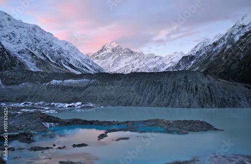 Mt Cook / Aoraki Sunset Panorama from Kea Point, South Island, New Zealand.Mt Cook catches the last light of the day. Mt Cook is New Zealand's highest mountain @ 3754 metres.