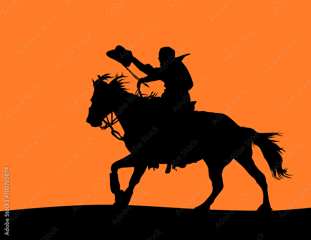 Detailed Horse and Cowboy Silhouette (vector)