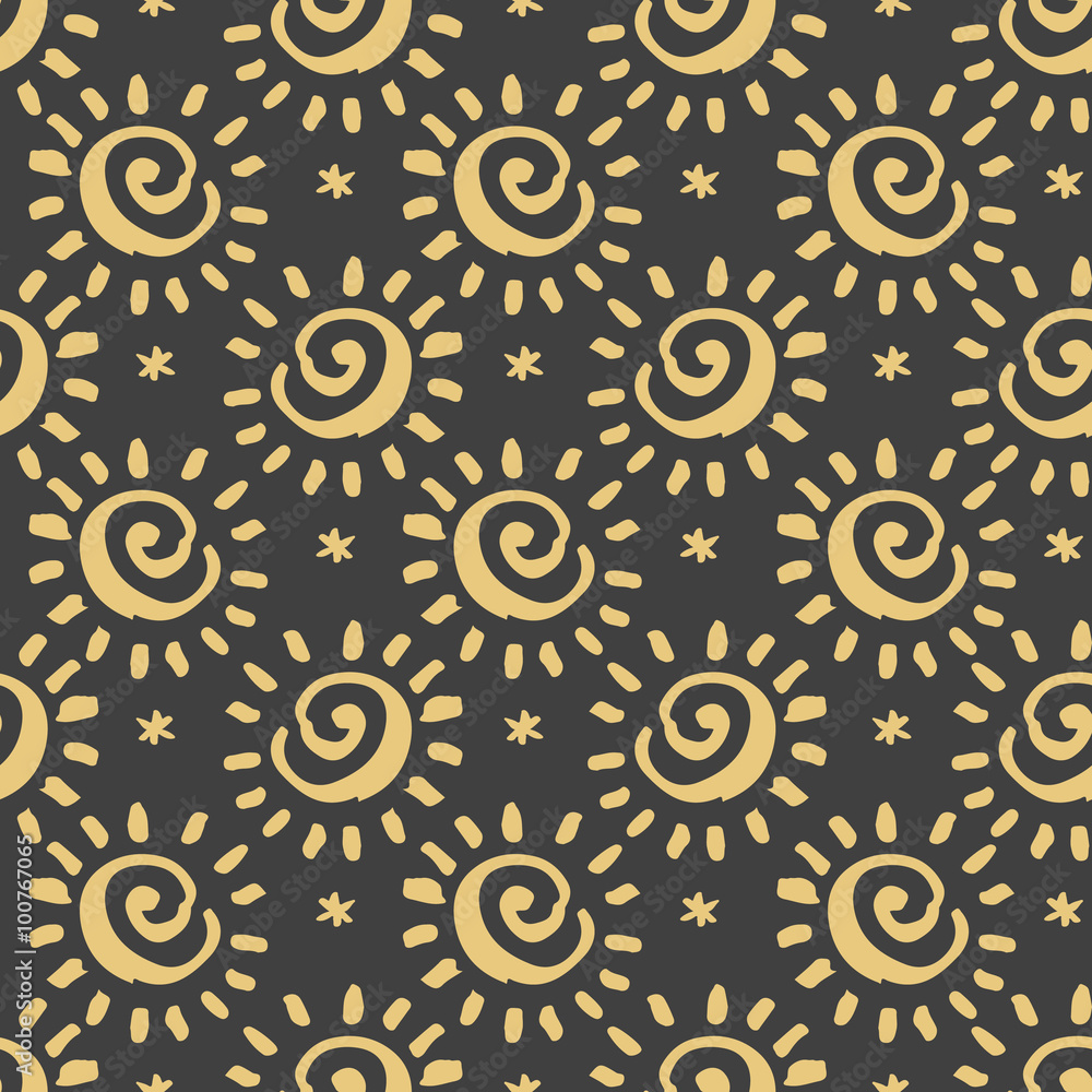 Vector seamless pattern spiral in doodle style.