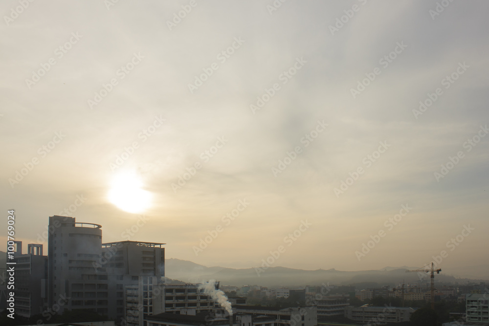 landscape of sky and city at dawn ; Songkhla province, Thailand