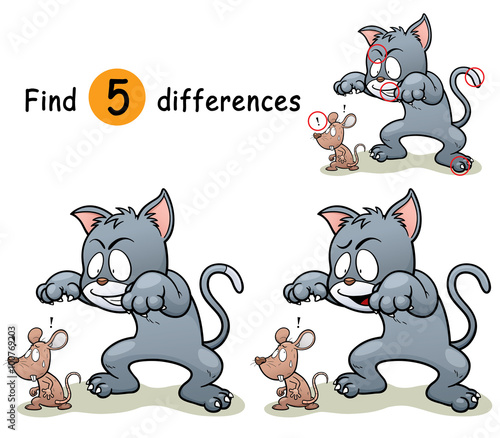 Vector Illustration of Game for children find differences - Cat and Rat