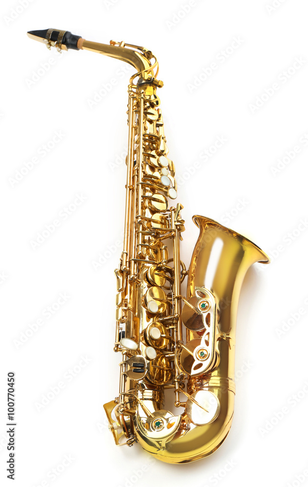 Fototapeta premium Golden saxophone isolated on white background